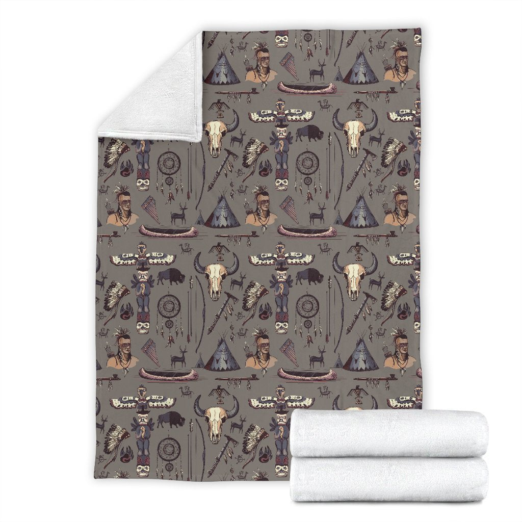 Native Indian Life Design Print Fleece Blanket