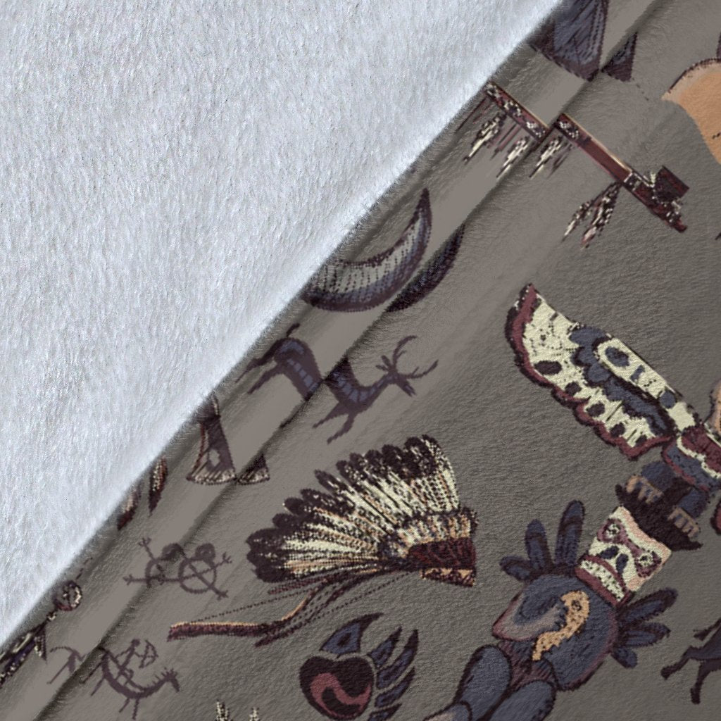 Native Indian Life Design Print Fleece Blanket