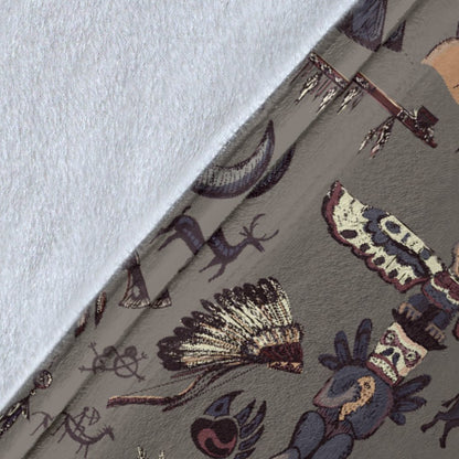 Native Indian Life Design Print Fleece Blanket