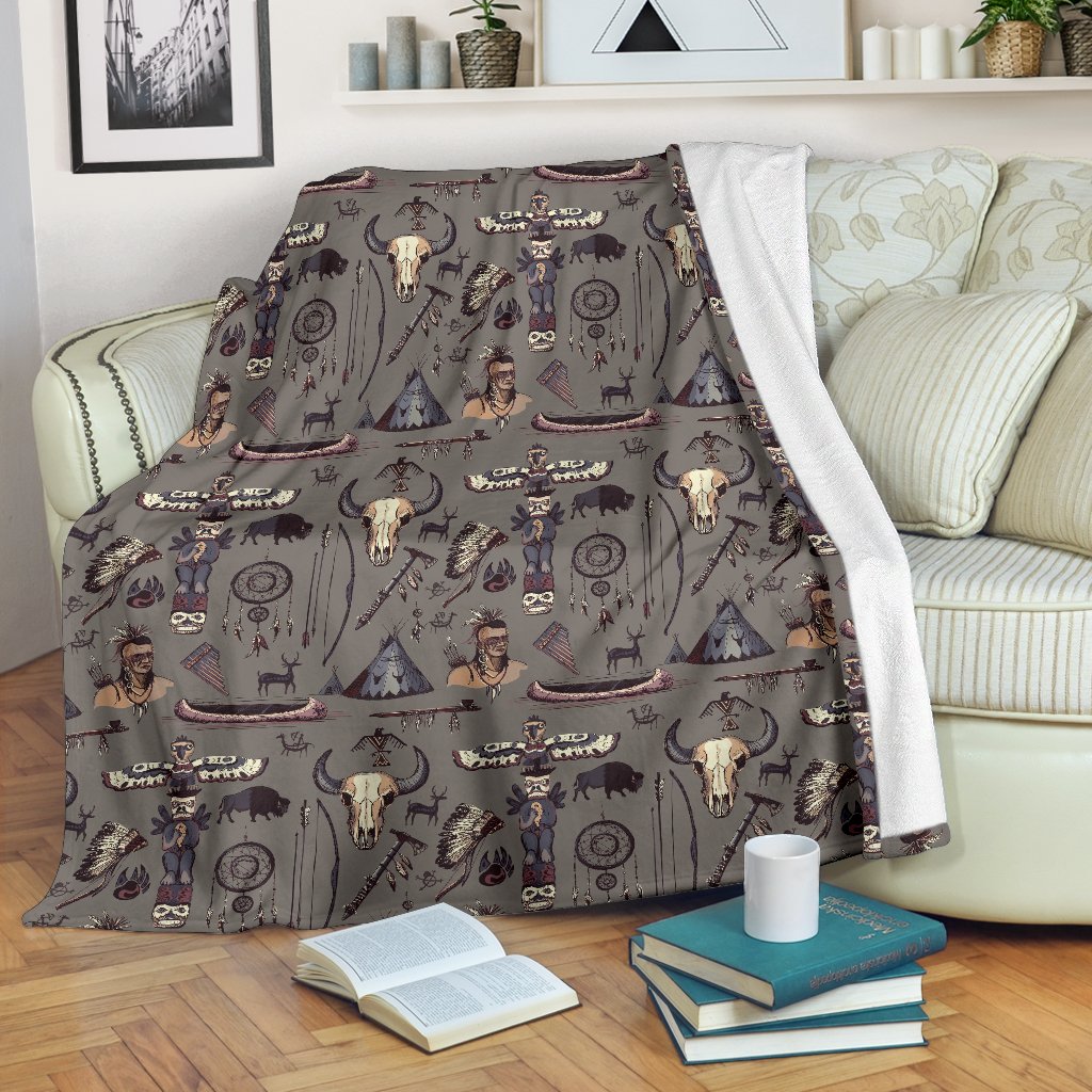 Native Indian Life Design Print Fleece Blanket