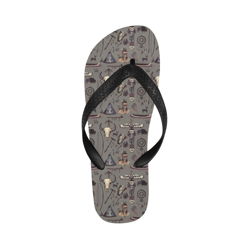 Native Indian life Design Print Flip Flops-JTAMIGO.COM