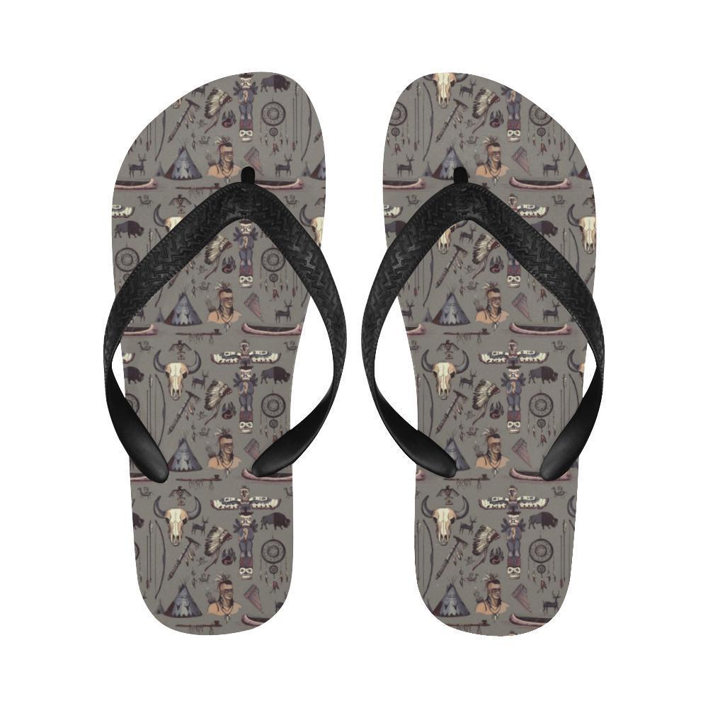 Native Indian life Design Print Flip Flops-JTAMIGO.COM