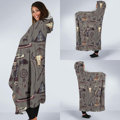 Native Indian life Design Print Hooded Blanket-JTAMIGO.COM