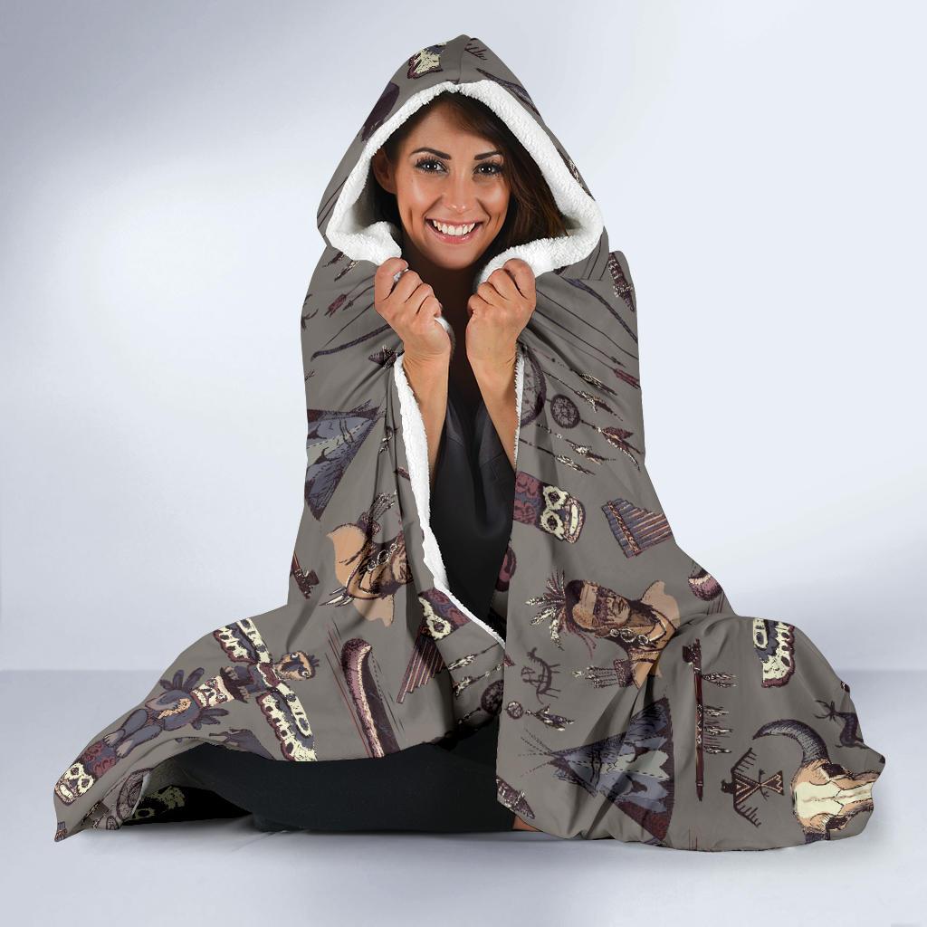 Native Indian life Design Print Hooded Blanket-JTAMIGO.COM
