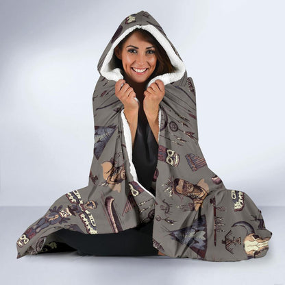 Native Indian life Design Print Hooded Blanket-JTAMIGO.COM