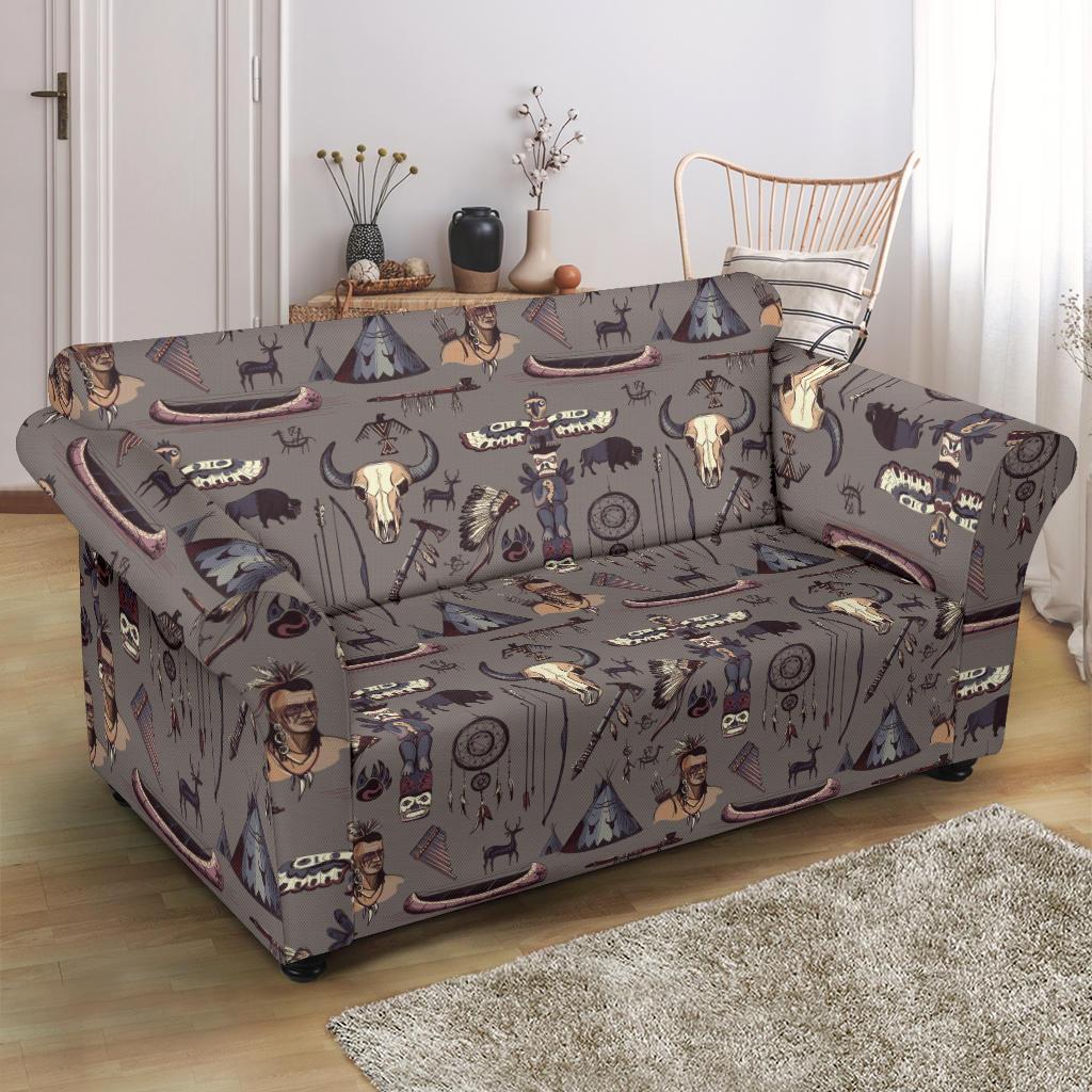 Native Indian life Design Print Loveseat Slipcover-JTAMIGO.COM