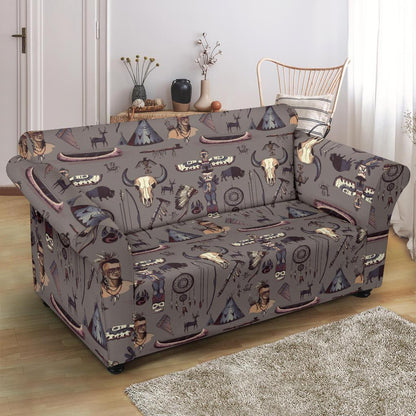 Native Indian life Design Print Loveseat Slipcover-JTAMIGO.COM