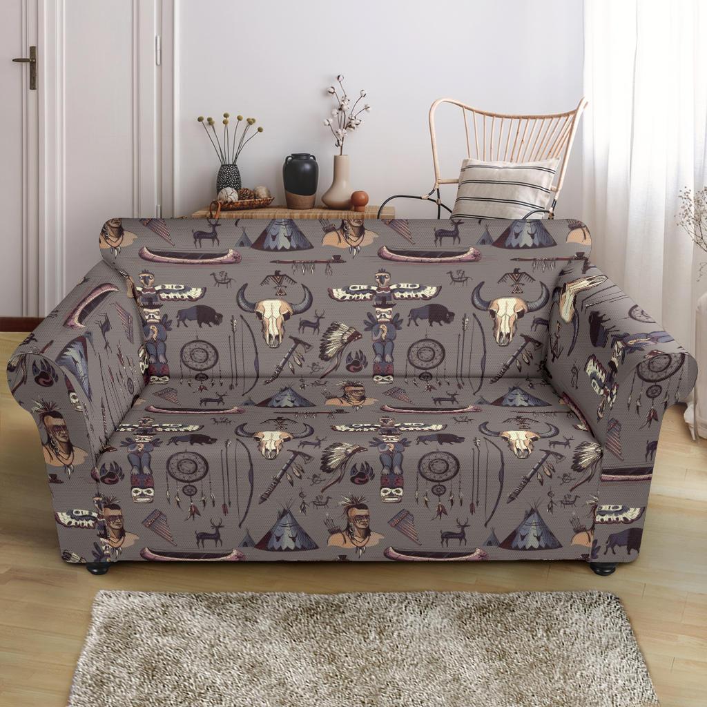Native Indian life Design Print Loveseat Slipcover-JTAMIGO.COM