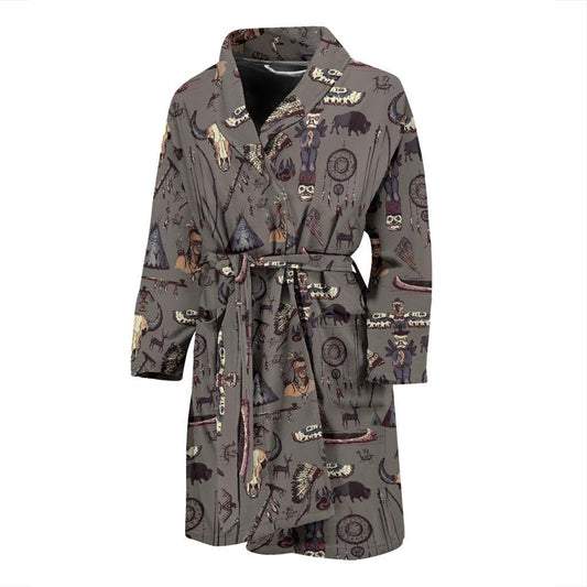 Native Indian life Design Print Men Bath Robe-JTAMIGO.COM