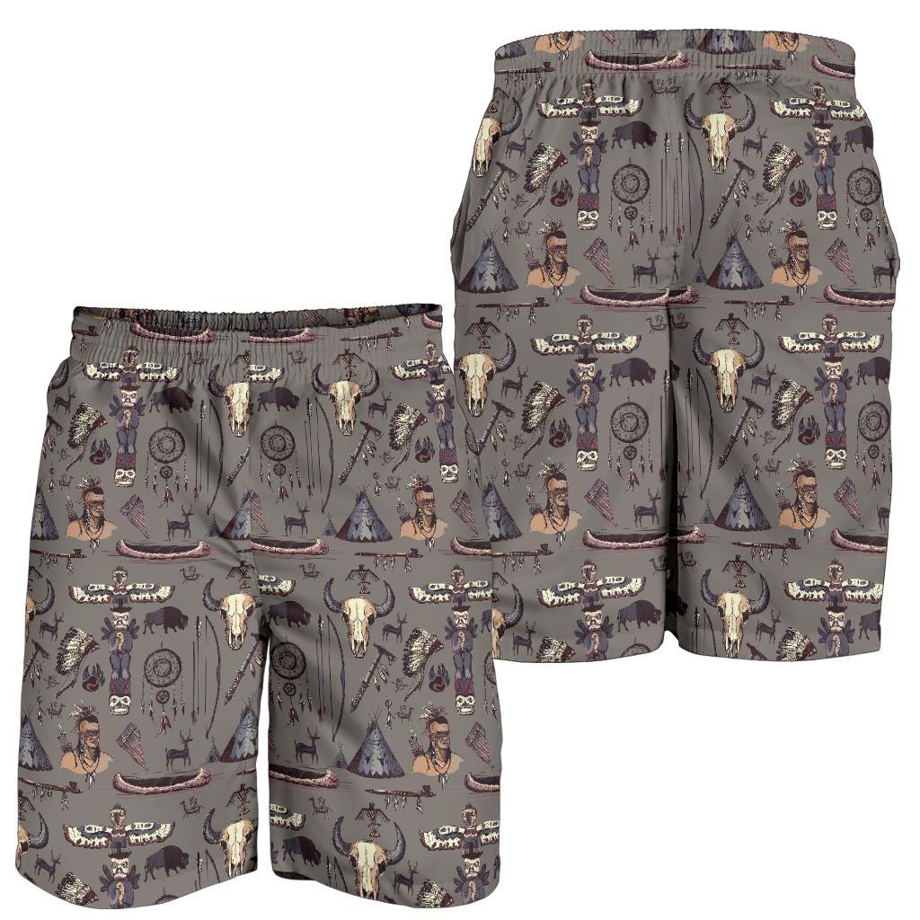 Native Indian life Design Print Mens Shorts-JTAMIGO.COM