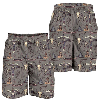 Native Indian life Design Print Mens Shorts-JTAMIGO.COM