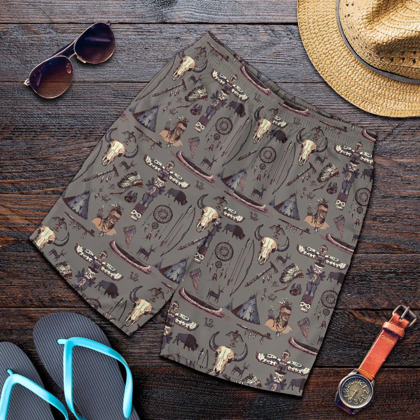 Native Indian life Design Print Mens Shorts-JTAMIGO.COM