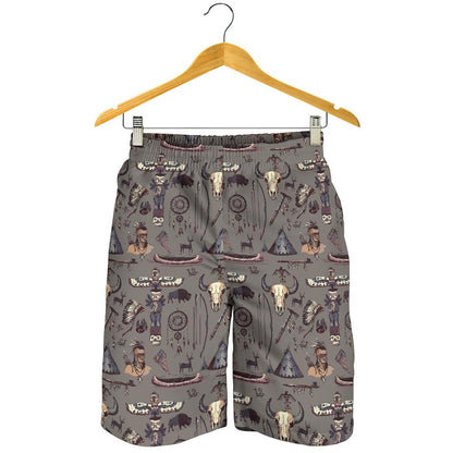 Native Indian life Design Print Mens Shorts-JTAMIGO.COM