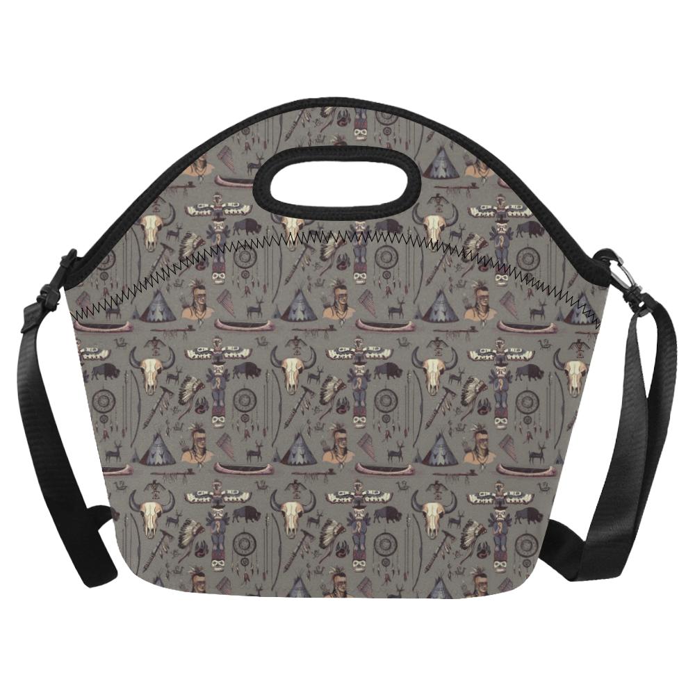 Native Indian life Design Print Neoprene Lunch Bag (Model 1669)(Large)-JTAMIGO.COM