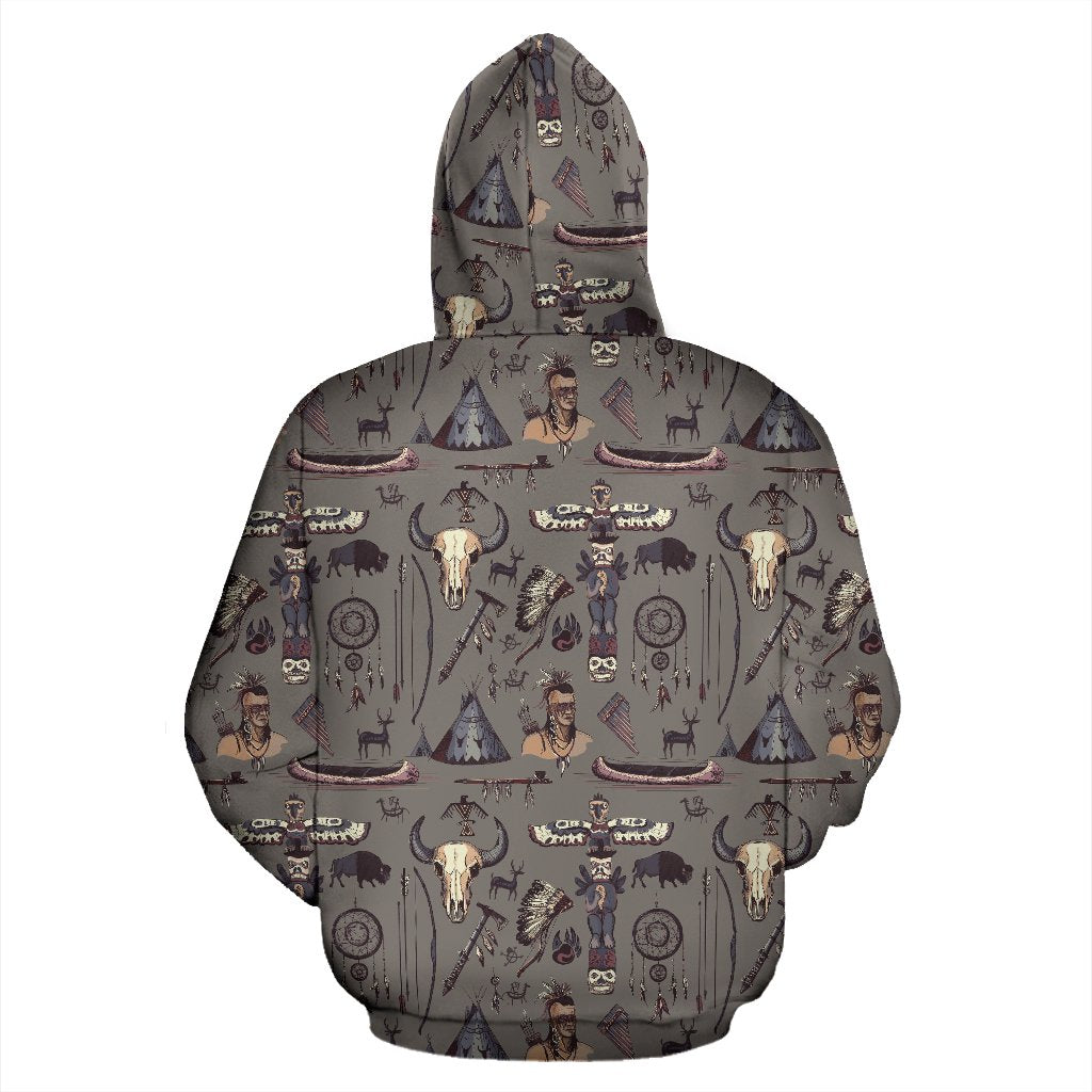 Native Indian life Design Print Pullover Hoodie