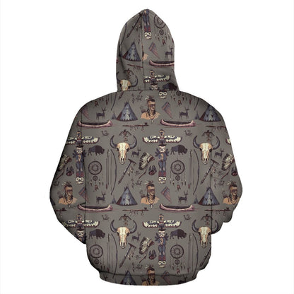 Native Indian life Design Print Pullover Hoodie