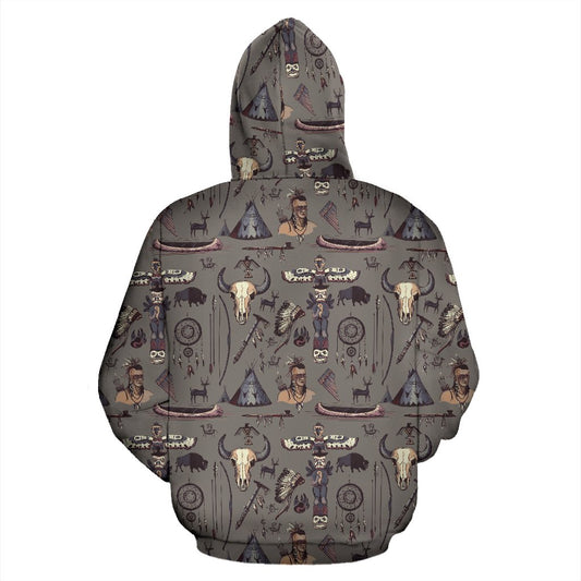 Native Indian life Design Print Pullover Hoodie