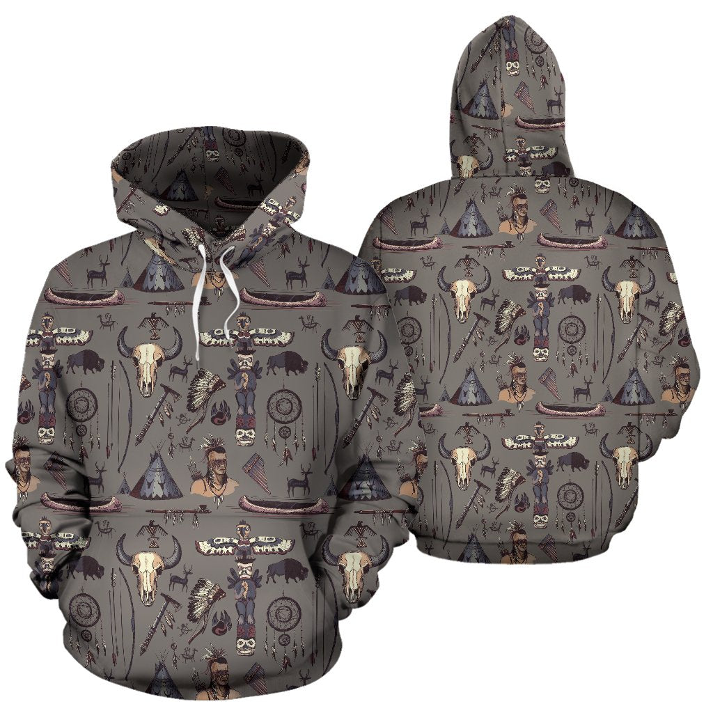 Native Indian life Design Print Pullover Hoodie