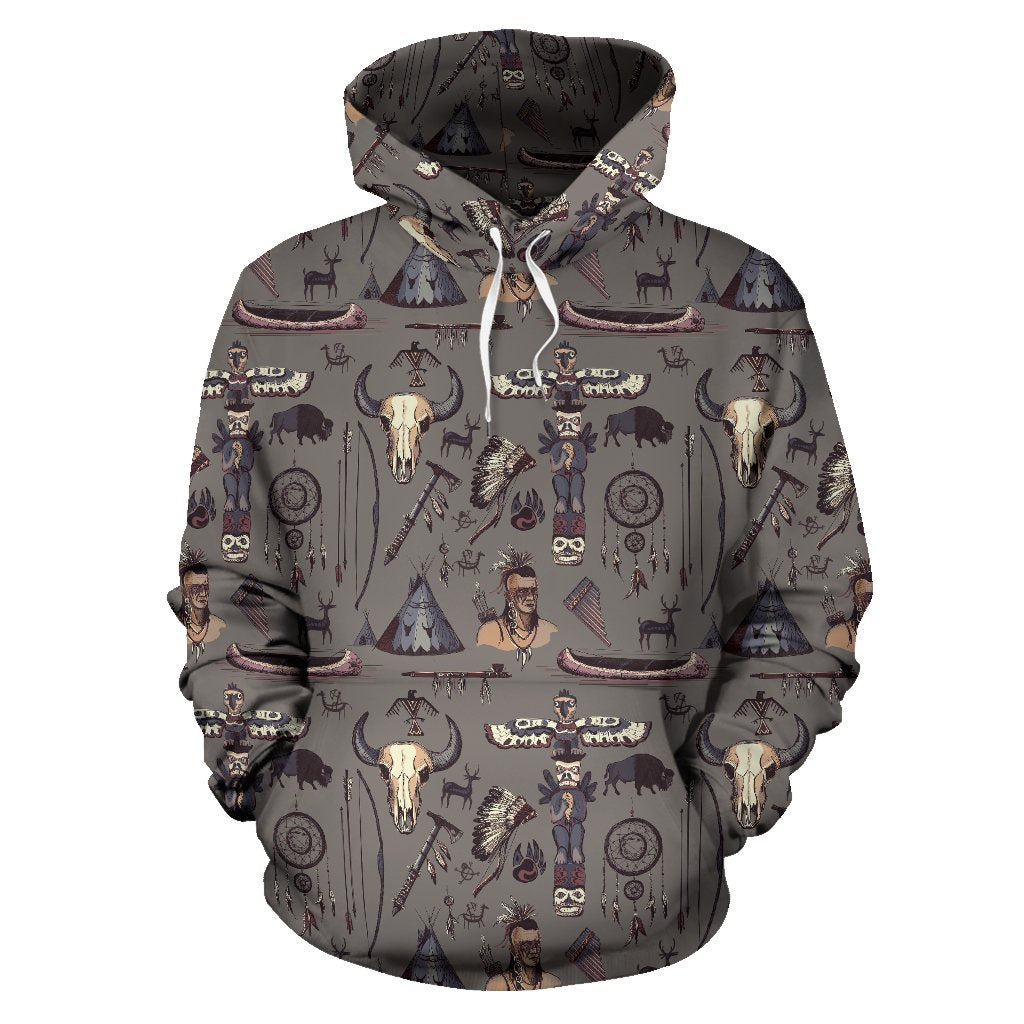 Native Indian life Design Print Pullover Hoodie