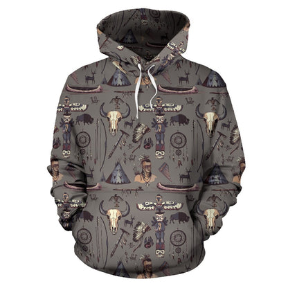Native Indian life Design Print Pullover Hoodie