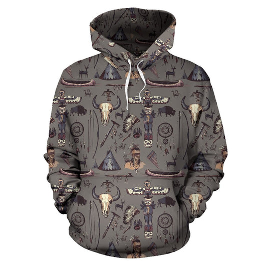 Native Indian life Design Print Pullover Hoodie
