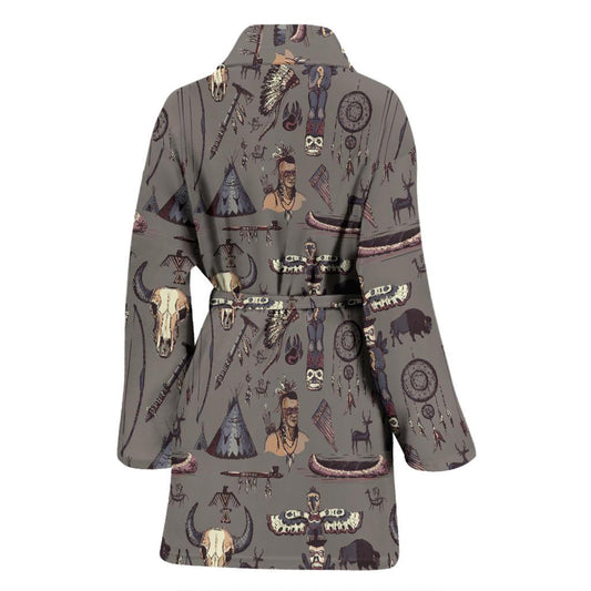 Native Indian life Design Print Women Bath Robe-JTAMIGO.COM
