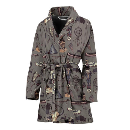 Native Indian life Design Print Women Bath Robe-JTAMIGO.COM