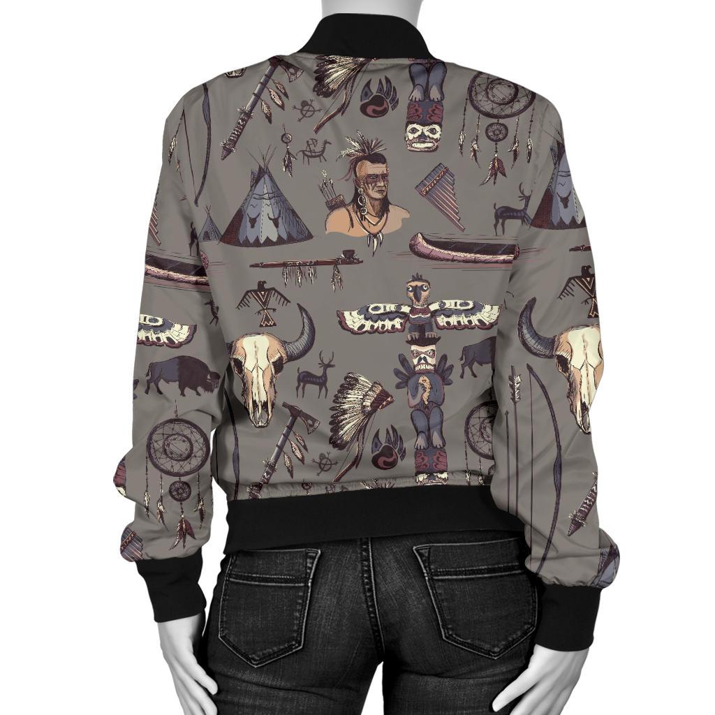 Native Indian life Design Print Women Casual Bomber Jacket