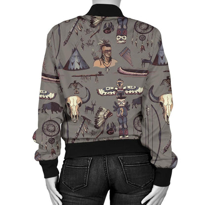 Native Indian life Design Print Women Casual Bomber Jacket