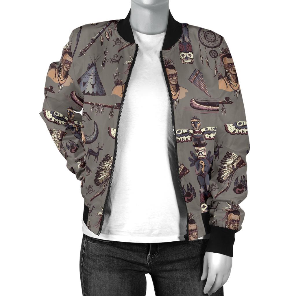 Native Indian life Design Print Women Casual Bomber Jacket