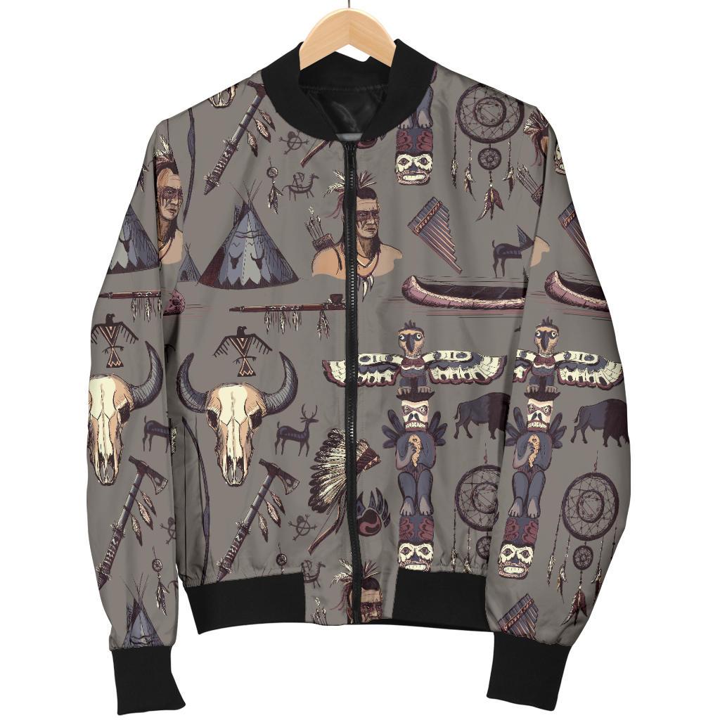 Native Indian life Design Print Women Casual Bomber Jacket