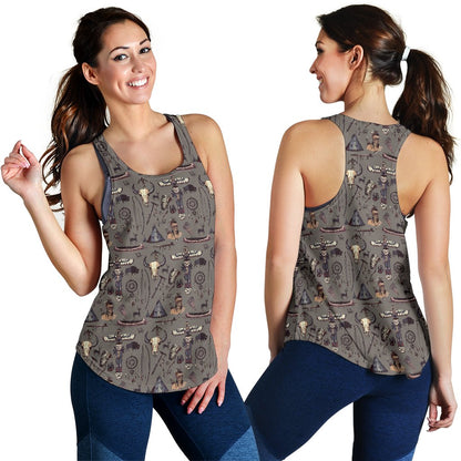 Native Indian life Design Print Women Racerback Tank Top