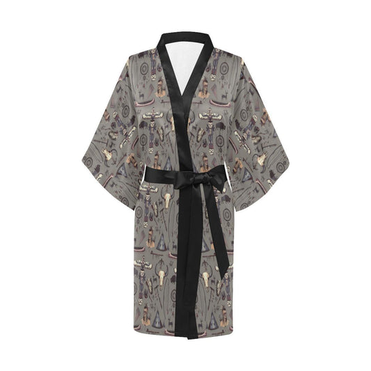 Native Indian life Design Print Women Short Kimono Robe