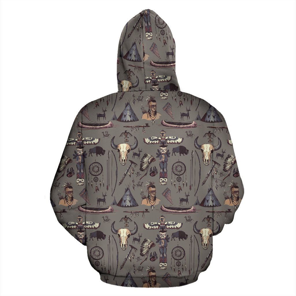 Native Indian Life Design Print Zip Up Hoodie