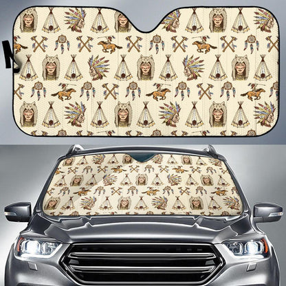 Native Indian Pattern Design Print Car Sun Shade For Windshield