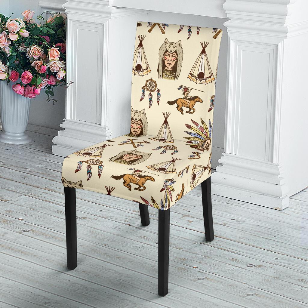 Native Indian Pattern Design Print Dining Chair Slipcover-JTAMIGO.COM