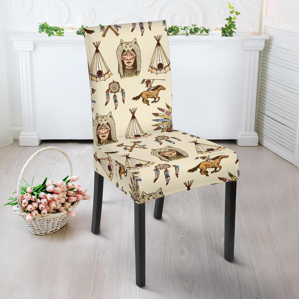 Native Indian Pattern Design Print Dining Chair Slipcover-JTAMIGO.COM