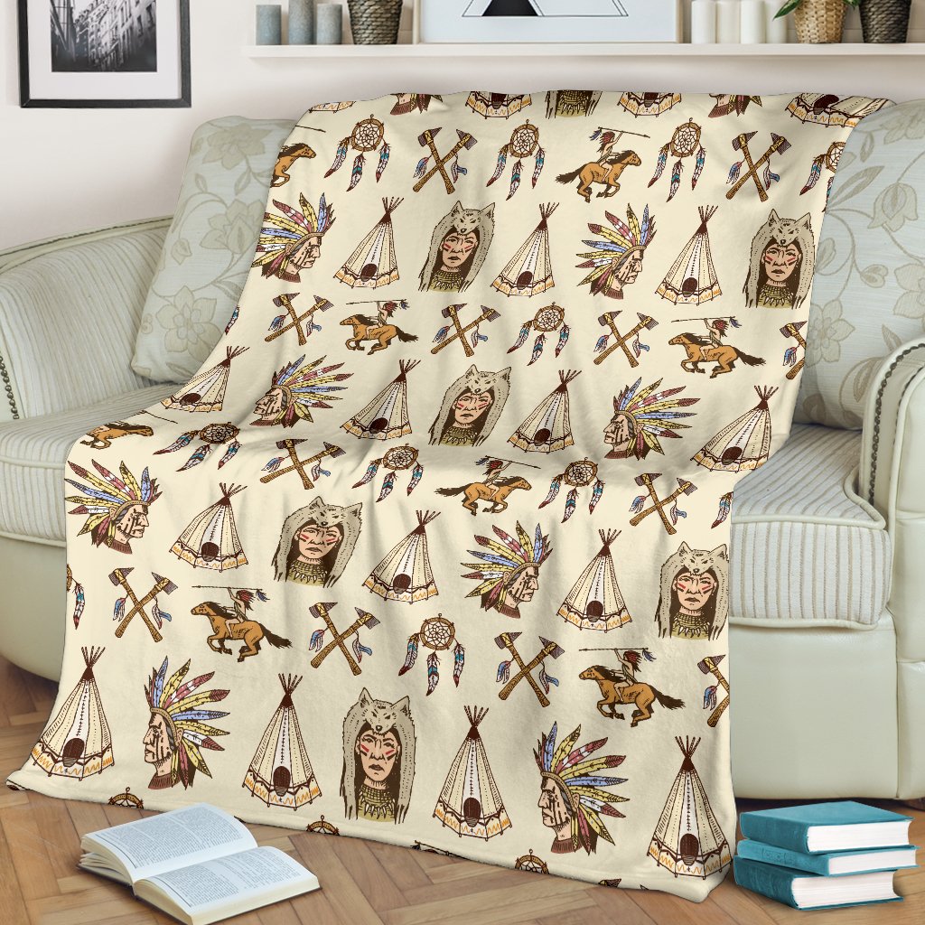 Native Indian Pattern Design Print Fleece Blanket