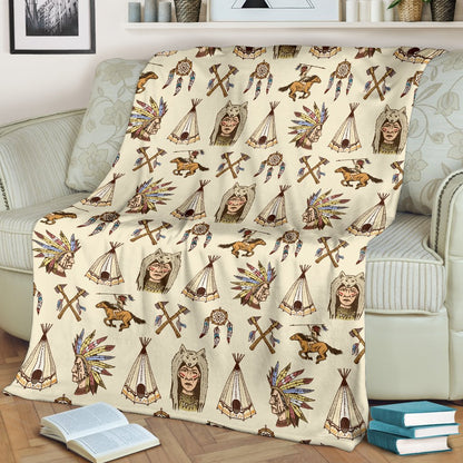 Native Indian Pattern Design Print Fleece Blanket
