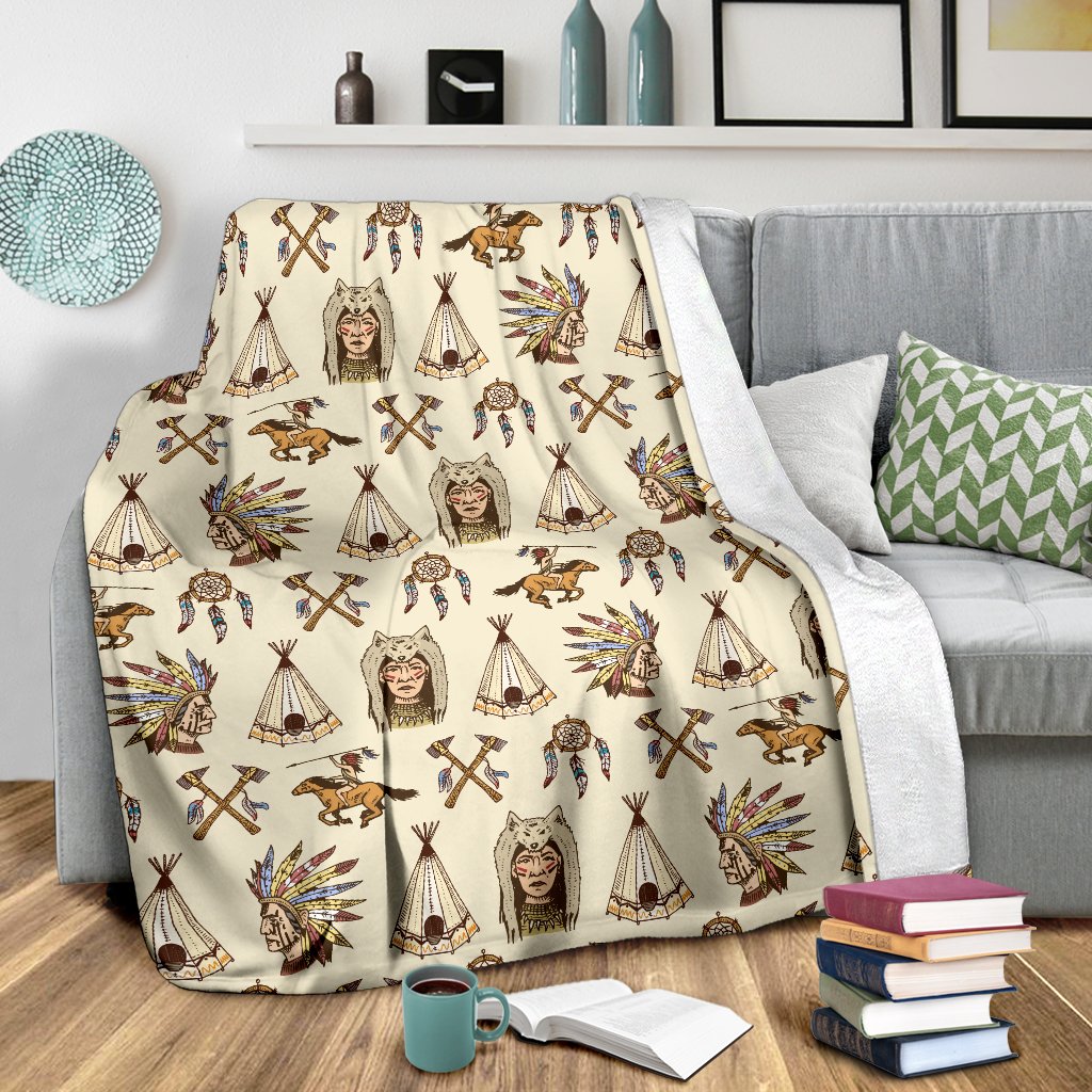 Native Indian Pattern Design Print Fleece Blanket