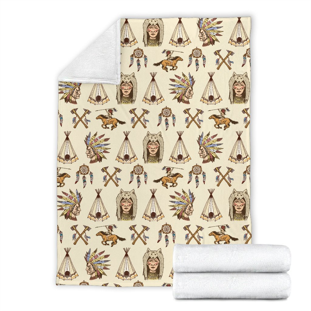 Native Indian Pattern Design Print Fleece Blanket