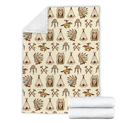 Native Indian Pattern Design Print Fleece Blanket