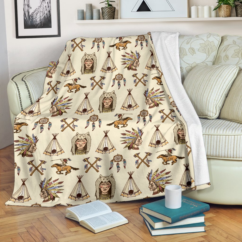 Native Indian Pattern Design Print Fleece Blanket
