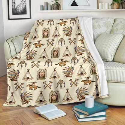 Native Indian Pattern Design Print Fleece Blanket