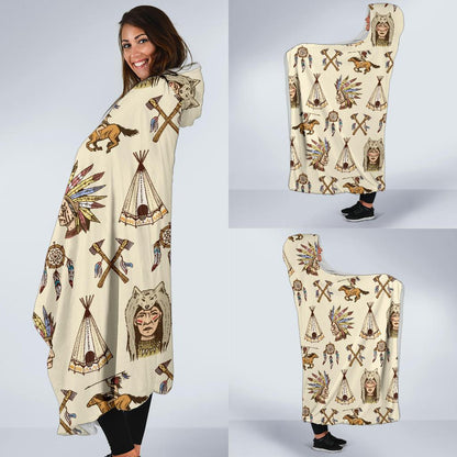 Native Indian Pattern Design Print Hooded Blanket-JTAMIGO.COM