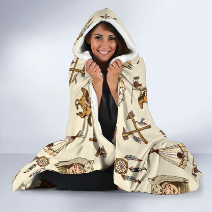 Native Indian Pattern Design Print Hooded Blanket-JTAMIGO.COM