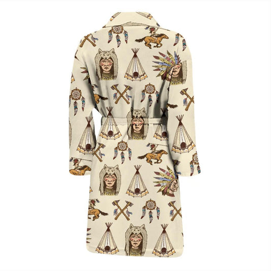 Native Indian Pattern Design Print Men Bath Robe-JTAMIGO.COM