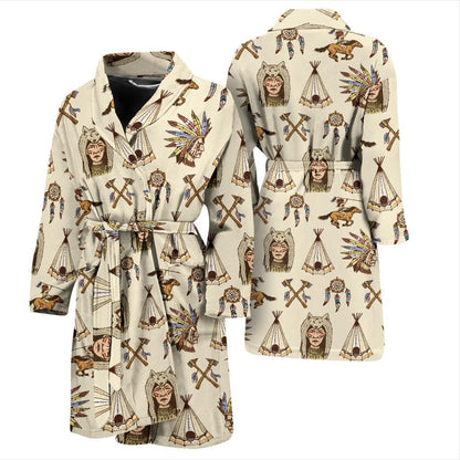 Native Indian Pattern Design Print Men Bath Robe-JTAMIGO.COM