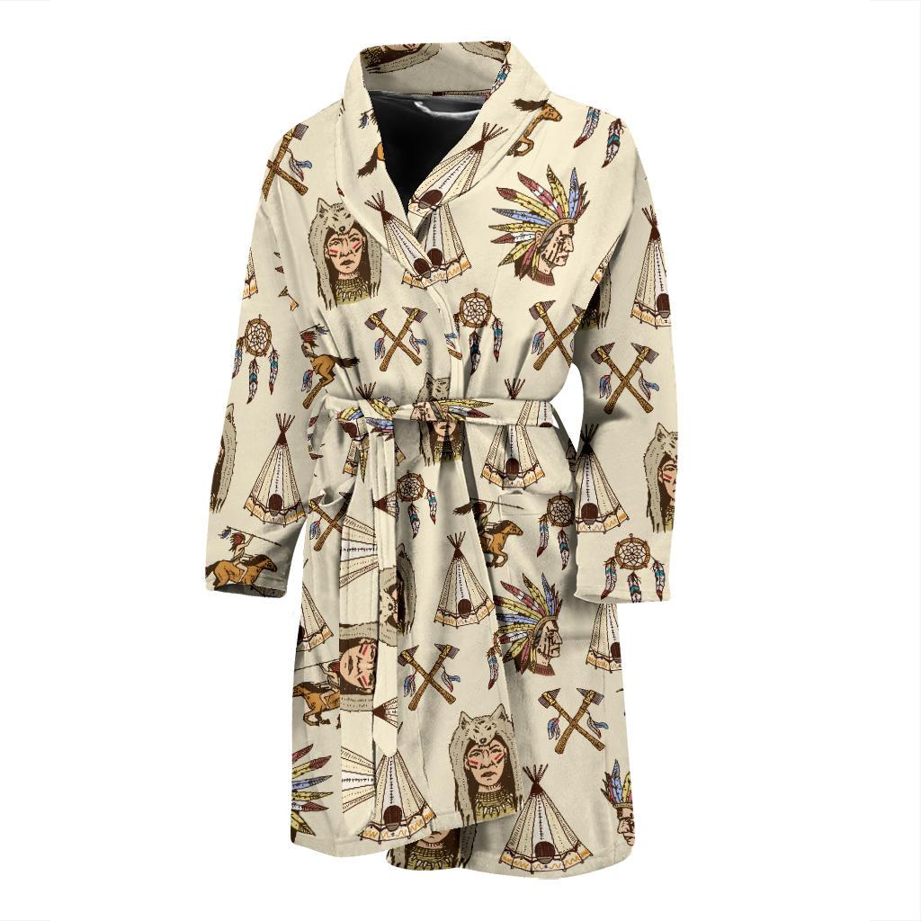 Native Indian Pattern Design Print Men Bath Robe-JTAMIGO.COM