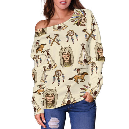 Native Indian Pattern Design Print Off Shoulder Sweatshirt